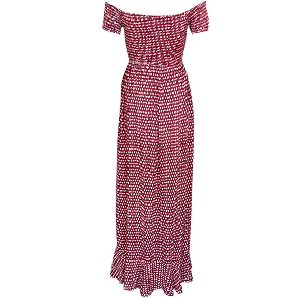 Tiare Hawaii Cheyenne Off The Shoulder Cover-up Maxi Dress cotton Red Dot OS - Picture 3 of 9